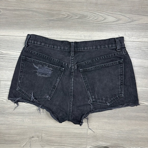 Reformation Distressed High Rise Black Denim Shorts Size 29 Button Fly - Picture 4 of 5